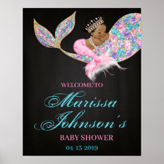 Mermaid Welcome Sign Baby shower Afro-Amerikaans Poster