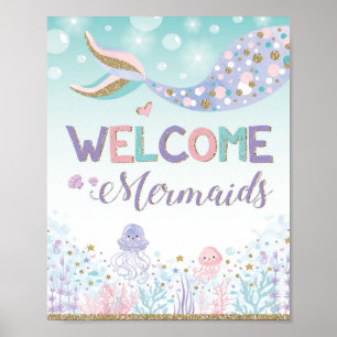 Mermaid Welcome Sign Birthday Decor under Zee Poster