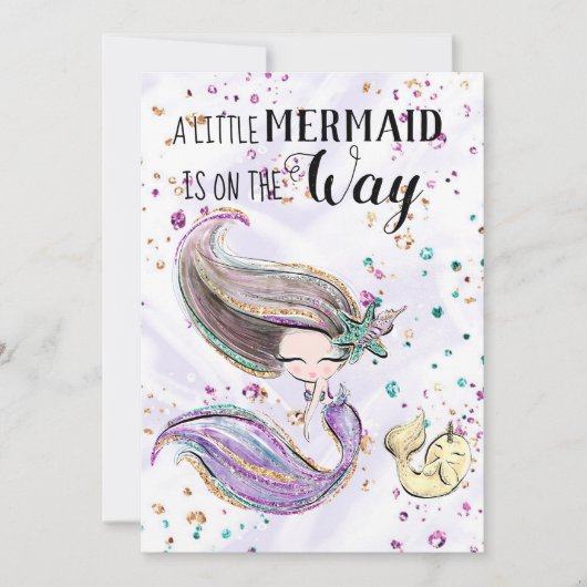 ~ Mermaid Whaleicorn Cute Baby shower Invitation Kaart (Voorkant)