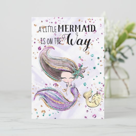 ~ Mermaid Whaleicorn Cute Baby shower Invitation Kaart (Staand voorkant)