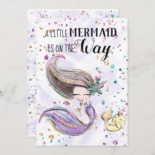 ~ Mermaid Whaleicorn Cute Baby shower Invitation Kaart (Voorkant / Achterkant)