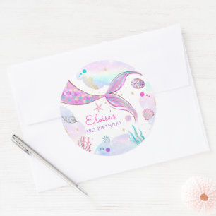 Mermaid Whimsical onder de Zee Birthday Party Ronde Sticker