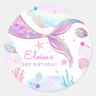 Mermaid Whimsical onder de Zee Birthday Party Ronde Sticker