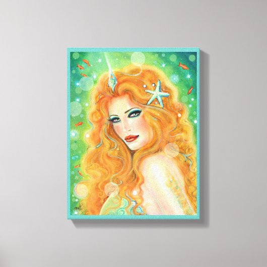Mermaid with tropical fish art by Renee Lavoie Canvas Afdruk (Voorkant)