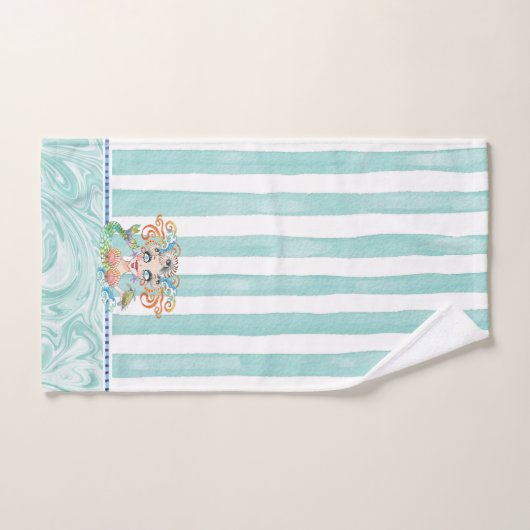 Mermaid with Turtle and Blue Stripes (Serviette à main)