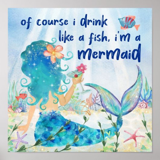 Mermaid Zee | Drink als een visachtig Poster (Voorkant)