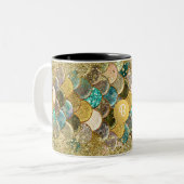 Mermaid Zee Scales Beachy Glam Custom Monogram Tweekleurige Koffiemok (Voorkant links)