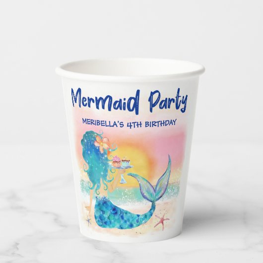 Mermaid Zee | Tropische balkkoeken Papieren Bekers (Voorkant)