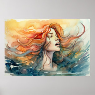 Mermaid zingt op het oppervlak poster