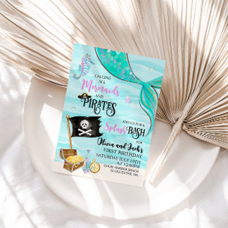 Mermaids and Pirates Birthday Invitation Kaart