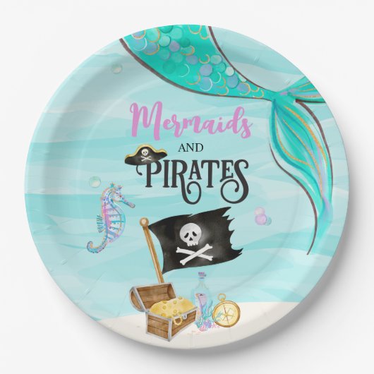 Mermaids and Pirates Birthday Papieren Bordje (Voorkant)