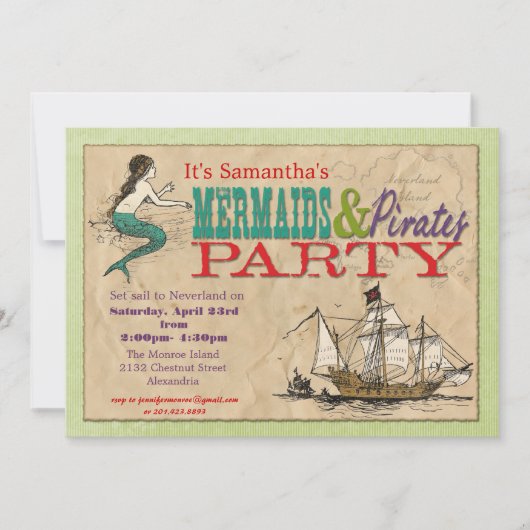 Mermaids and Pirates Party Invitation Kaart (Voorkant)
