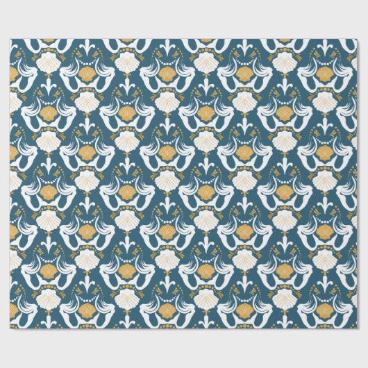 Mermaids and Seashells Damask Pattern Cadeaupapier (Vlak)