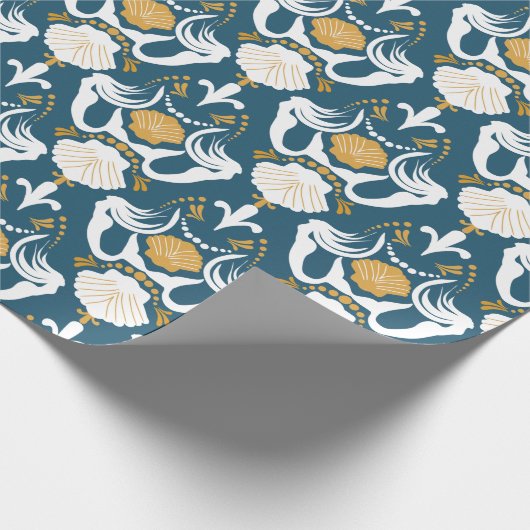Mermaids and Seashells Damask Pattern Cadeaupapier (Hoek)