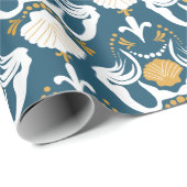 Mermaids and Seashells Damask Pattern Cadeaupapier (Rol Hoek)