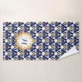 Mermaids and Seashells Damask Pattern Monogrammed Badhanddoek (Badhanddoek)