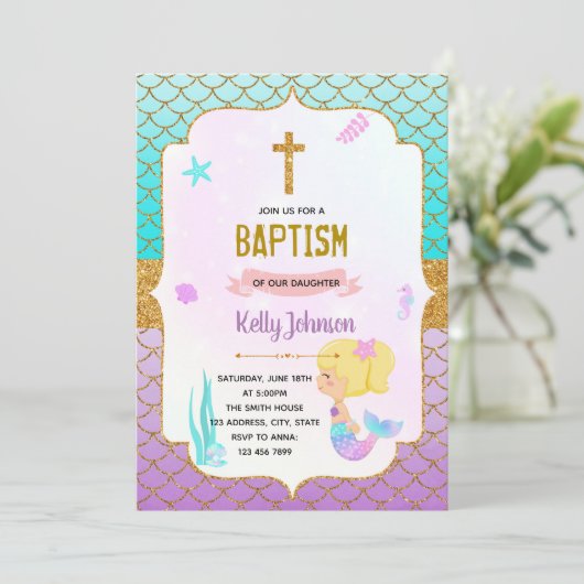 mermaids baptême thème invitation (Debout devant)