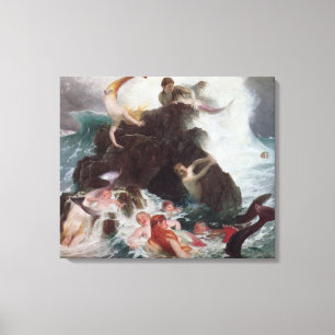 Mermaids bij Play, 1886 (olie op canvas) Canvas Afdruk