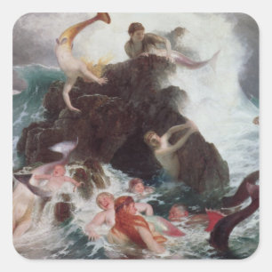 Mermaids bij Play, 1886 (olie op canvas) Vierkante Sticker