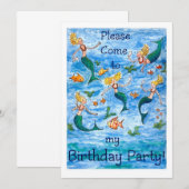 Mermaids Birthday Party Invitation Kaart (Voorkant / Achterkant)