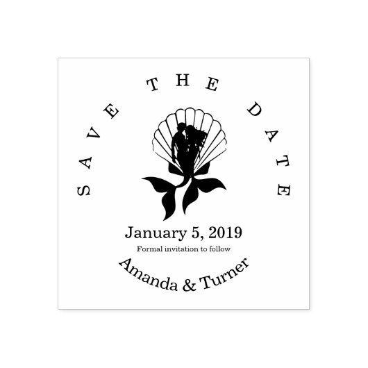 Mermaids Couple on a Seashell Design Save the Date Rubberstempel (Afrduk)