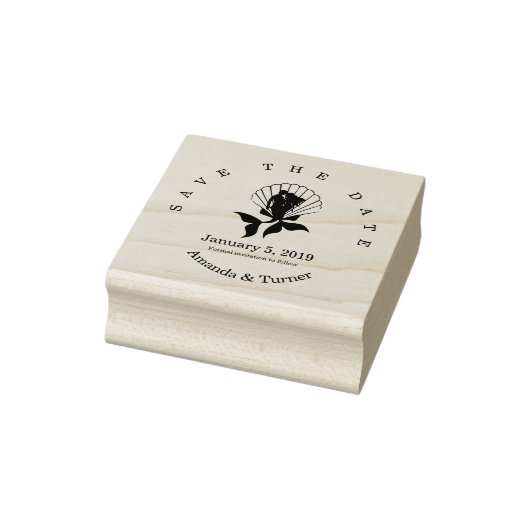 Mermaids Couple on a Seashell Design Save the Date Rubberstempel (Stempel)