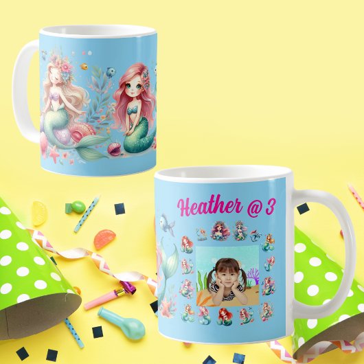 Mermaids Custom Photo Mug Anniversaire de enfant F