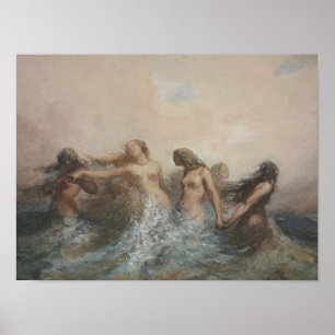 Mermaids dansen in de zee  kunst poster
