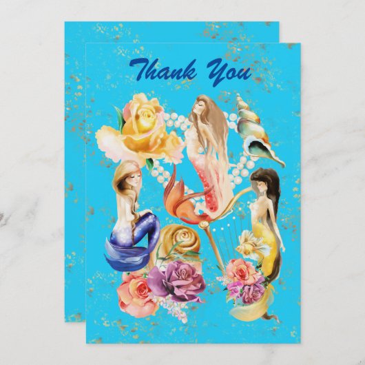 Mermaid's Dream Romantische Florals en Parels Bedankkaart (Voorkant / Achterkant)