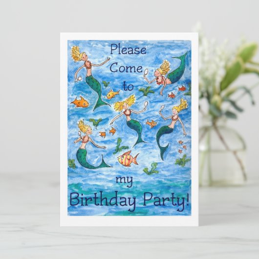 Mermaids Invitation de fête d'anniversaire (Debout devant)
