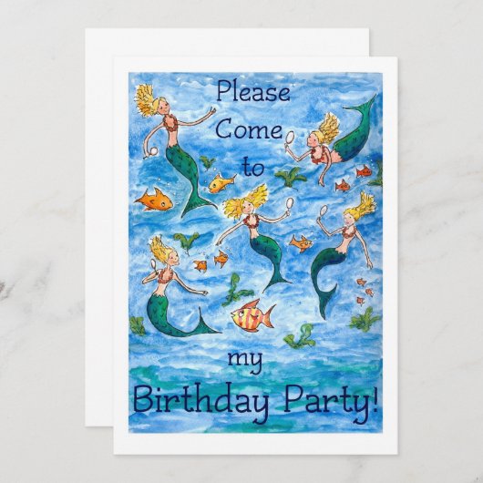 Mermaids Invitation de fête d'anniversaire (Devant / Derrière)