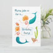 Mermaids Invitation de fête d'anniversaire (Debout devant)