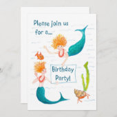 Mermaids Invitation de fête d'anniversaire (Devant / Derrière)