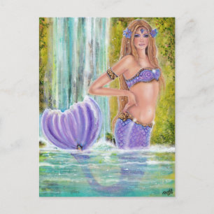 Mermaids lagoon waterfall art van Renee Lavoie Briefkaart