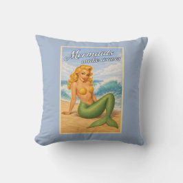 Mermaids Make Waves Retro Coastal Blue Beach Decor Kussen