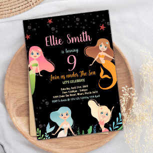 Mermaids noirs Anniversaire sous la mer Invitation