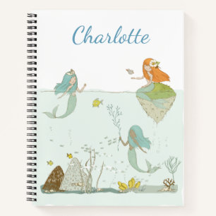 Mermaids onder de Illustratie van het Zee met Naam Notitieboek