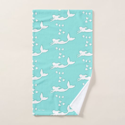 Mermaids Silhouette Pattern Blauwgroen Aqua Towel  Bad Handdoek (Handdoek)