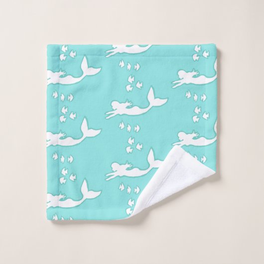Mermaids Silhouette Pattern Blauwgroen Aqua Towel  Bad Handdoek (Wasdoekje)