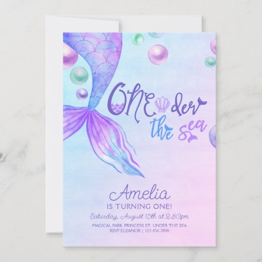 Mermaids Tail Oneder Zee 1e verjaardag Kaart (Voorkant)