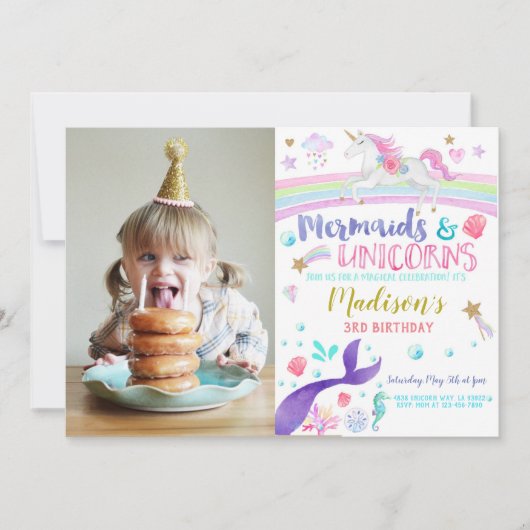 Mermaids Unicorns invitation à la fête d'anniversa (Devant)