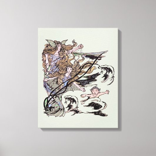 Mermaids  Victoriaans illustratie Canvas Afdruk (Voorkant)