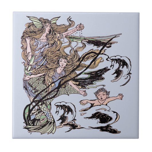 Mermaids Victoriaans illustratie Tegeltje (Voorkant)