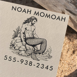 Merman Hunk op Rock Tail in het Surf van Zee Waves Rubberstempel