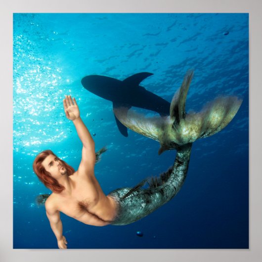 Merman met Poster van haaien (Voorkant)