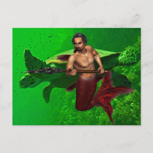 Merman met Zee Turtle Briefkaart (Voorkant)