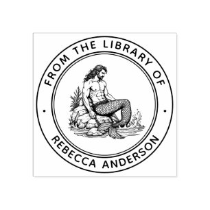 Merman on Rocks Ex Libris Boekplaat Bibliotheek Bo Rubberstempel