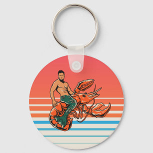 Merman Riding Lobster Button Sleutelhanger