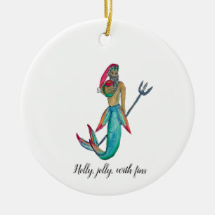 Merman Santa Keramisch Ornament