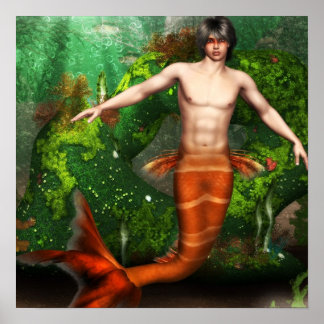 Merman Swimming Poster